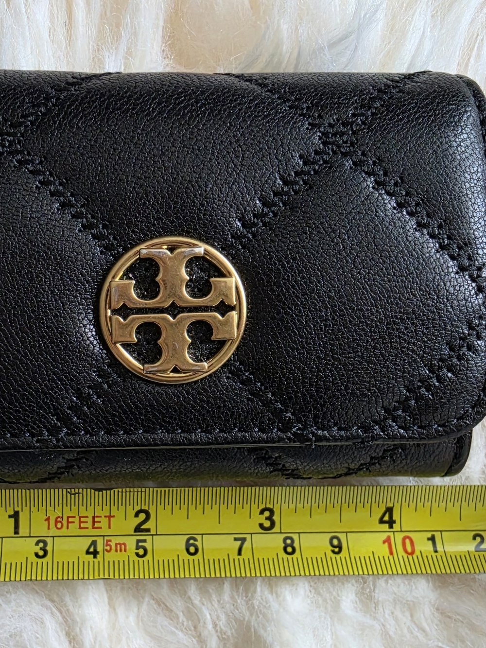 Tory Burch Black Quilted Leather Key & Card Holder with Gold Medallion